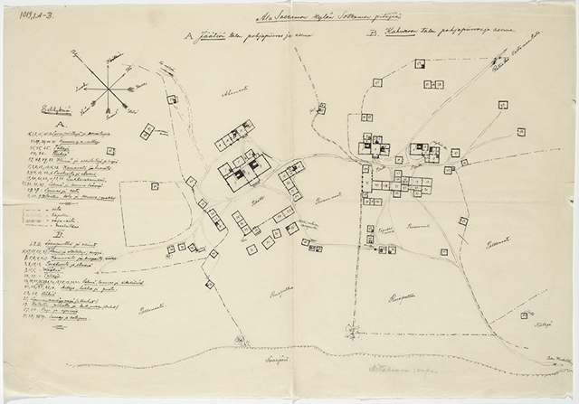 Jäätiön ja kohveron talojen asemapiirros
