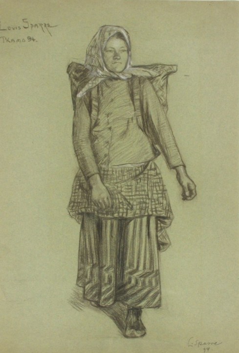 Sotkamon tyttö kontti selässä 1894 Louis Sparre