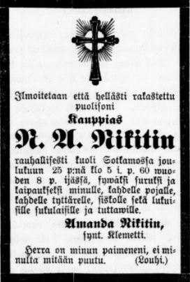 Nikolai Aleksander Nikitin – kauppias&nbsp;Sotkamossa